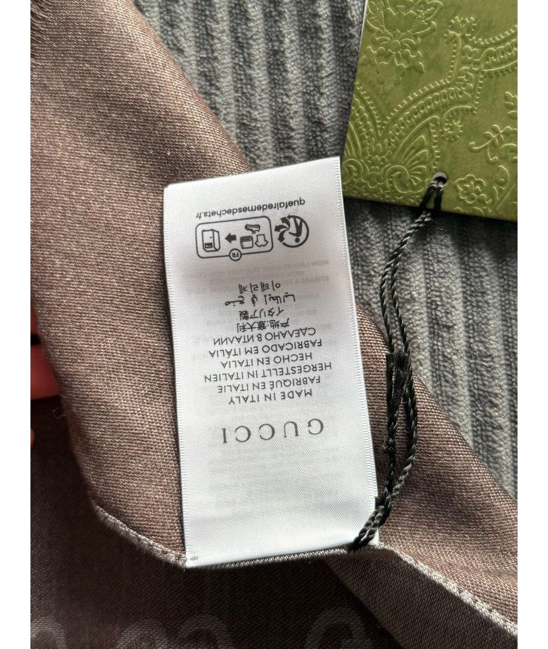 GUCCI Коричневый шерстяной шарф, фото 4