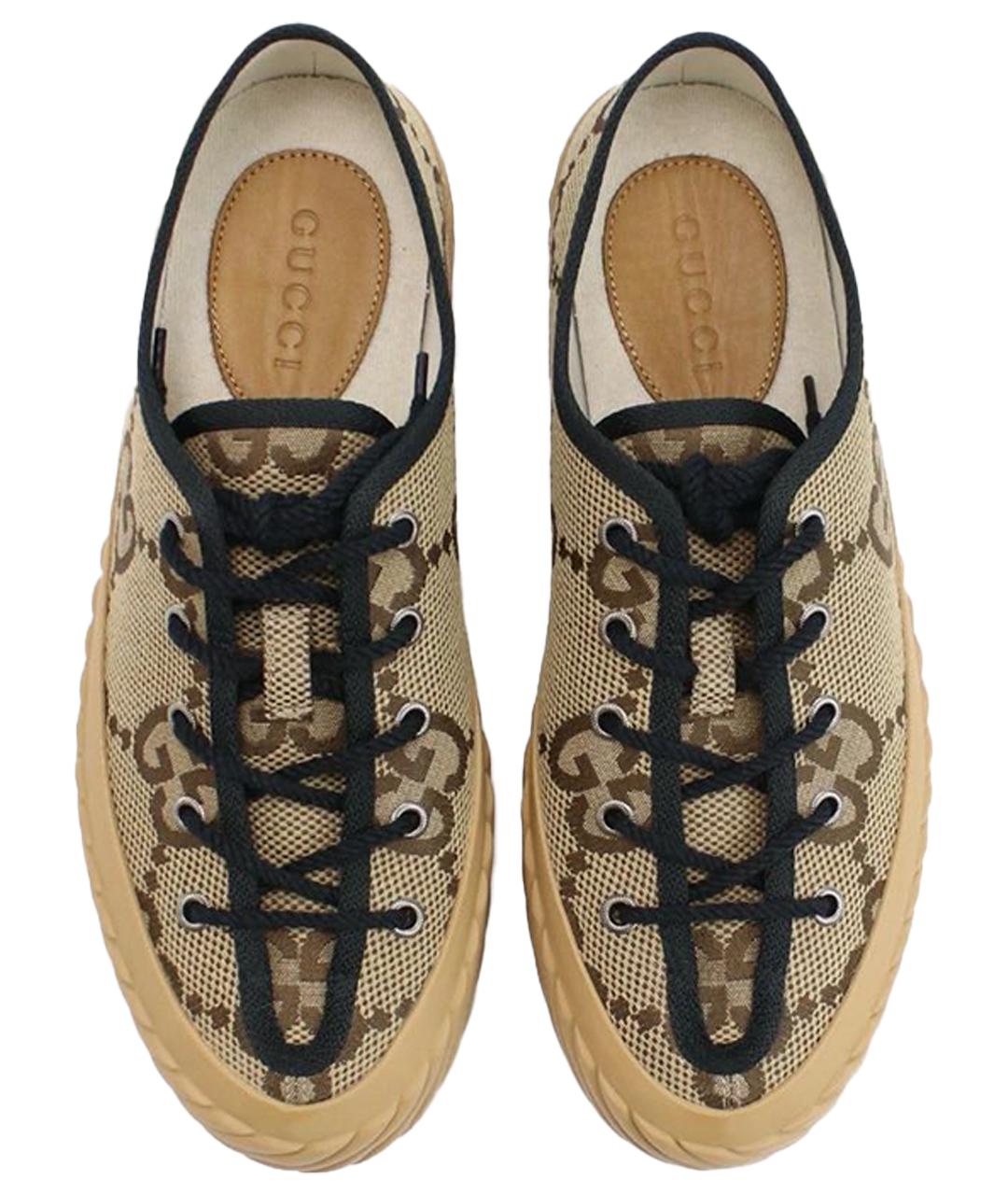 GUCCI Бежевые текстильные низкие кроссовки / кеды, фото 9