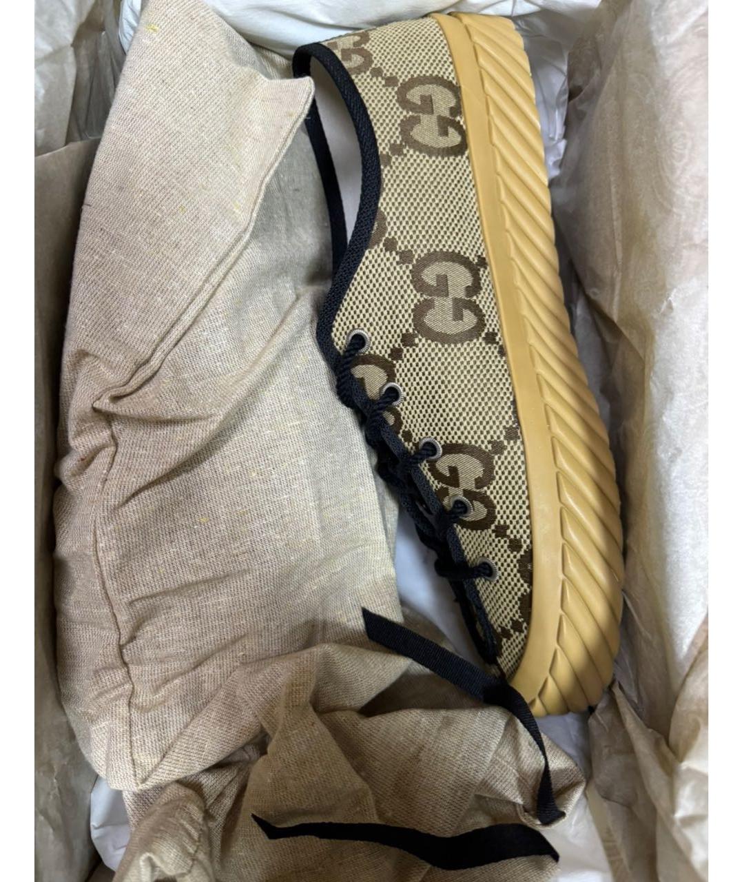 GUCCI Бежевые текстильные низкие кроссовки / кеды, фото 6