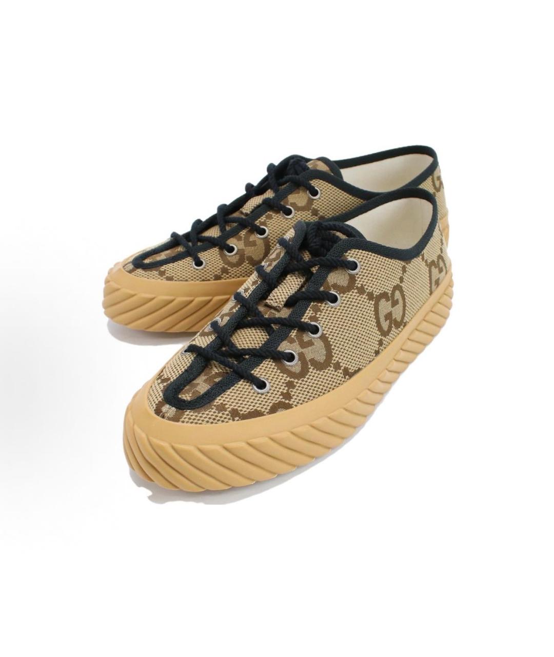 GUCCI Бежевые текстильные низкие кроссовки / кеды, фото 3