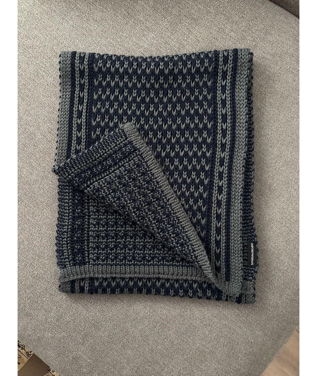 EMPORIO ARMANI Темно-синий шерстяной шарф, фото 4