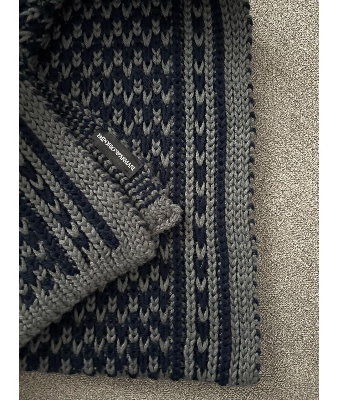 EMPORIO ARMANI Темно-синий шерстяной шарф, фото 3