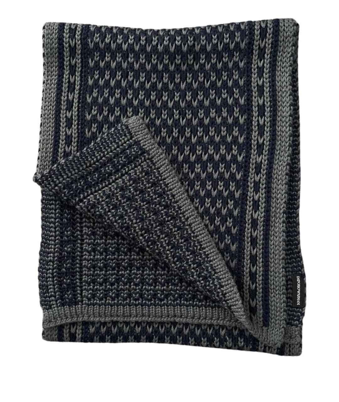 EMPORIO ARMANI Темно-синий шерстяной шарф, фото 1