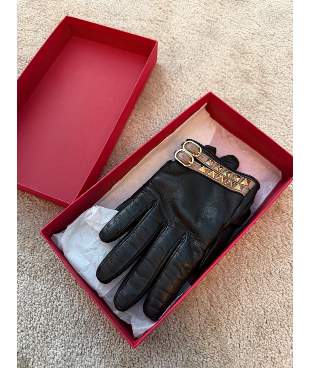 VALENTINO Черные кожаные перчатки, фото 6