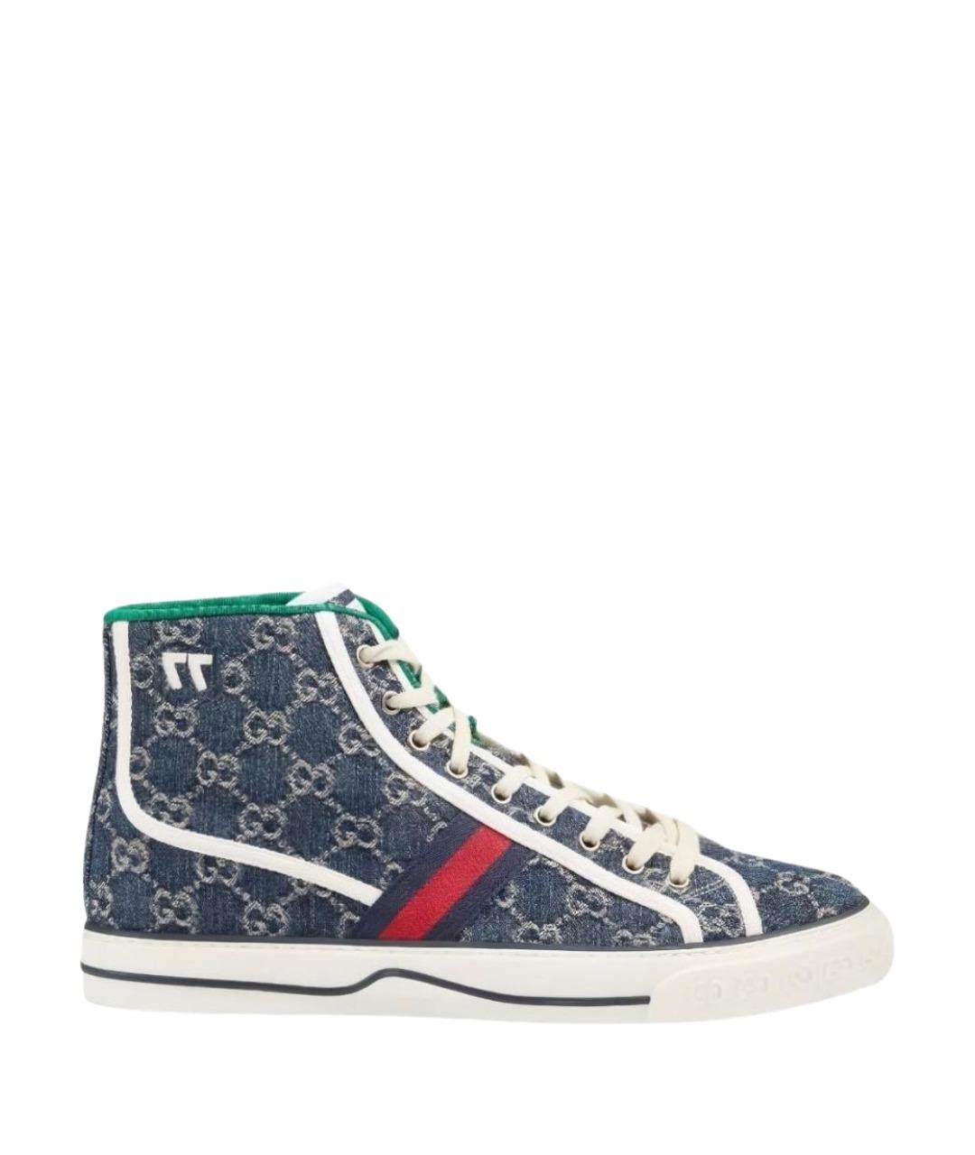 GUCCI Темно-синие текстильные высокие кроссовки / кеды, фото 1