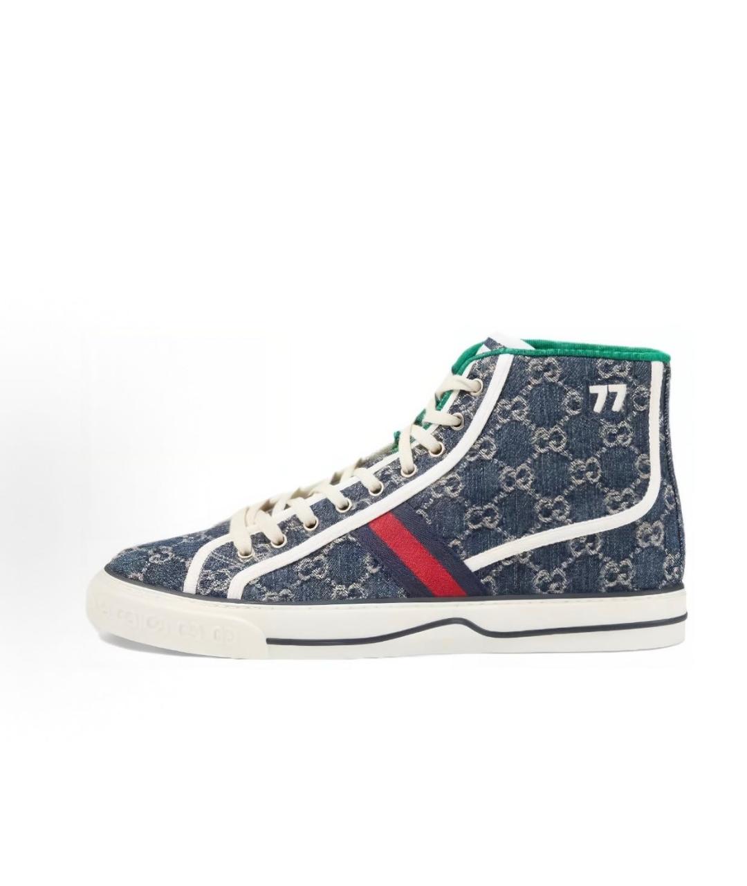 GUCCI Темно-синие текстильные высокие кроссовки / кеды, фото 6