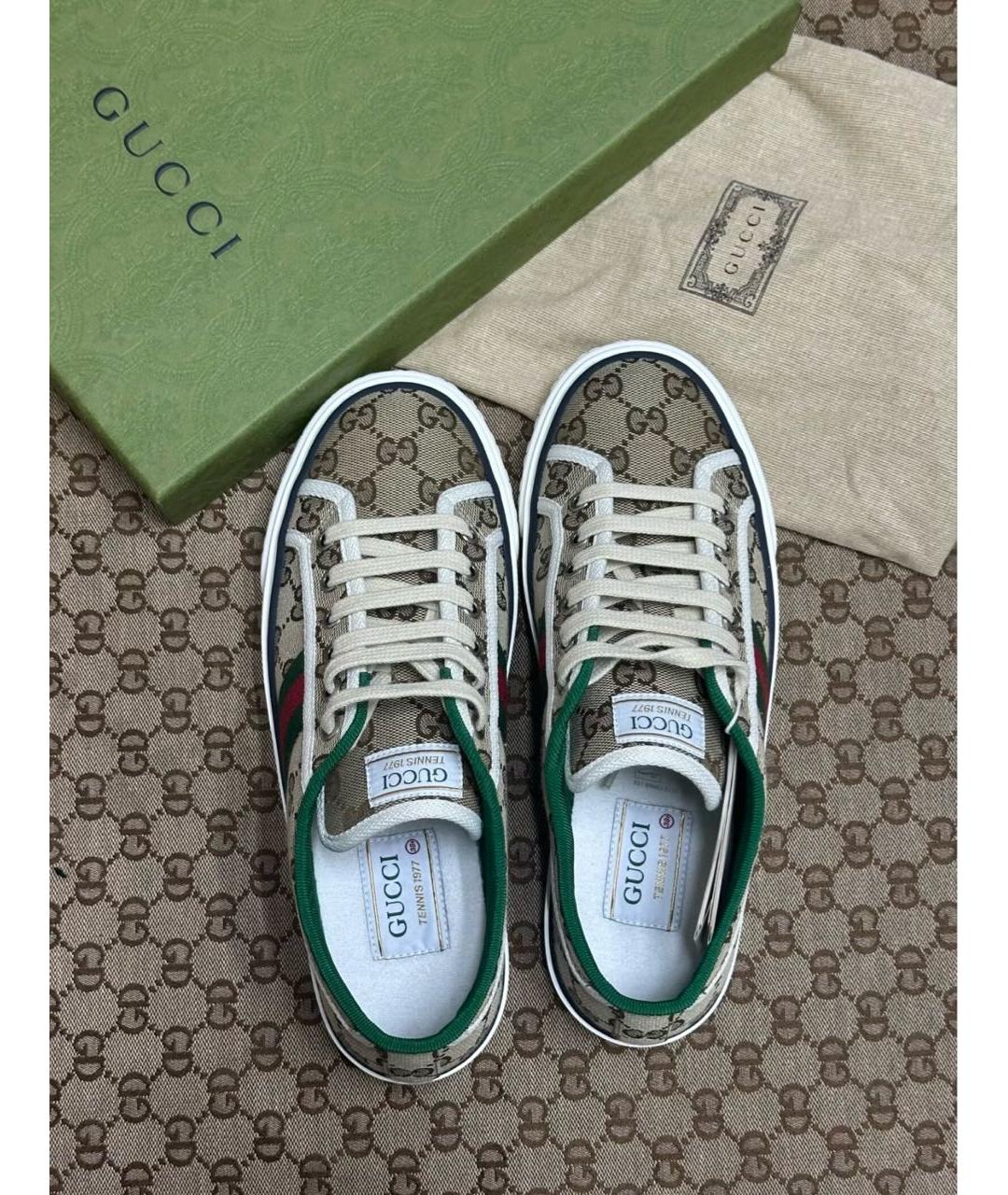 GUCCI Бежевые текстильные низкие кроссовки / кеды, фото 5