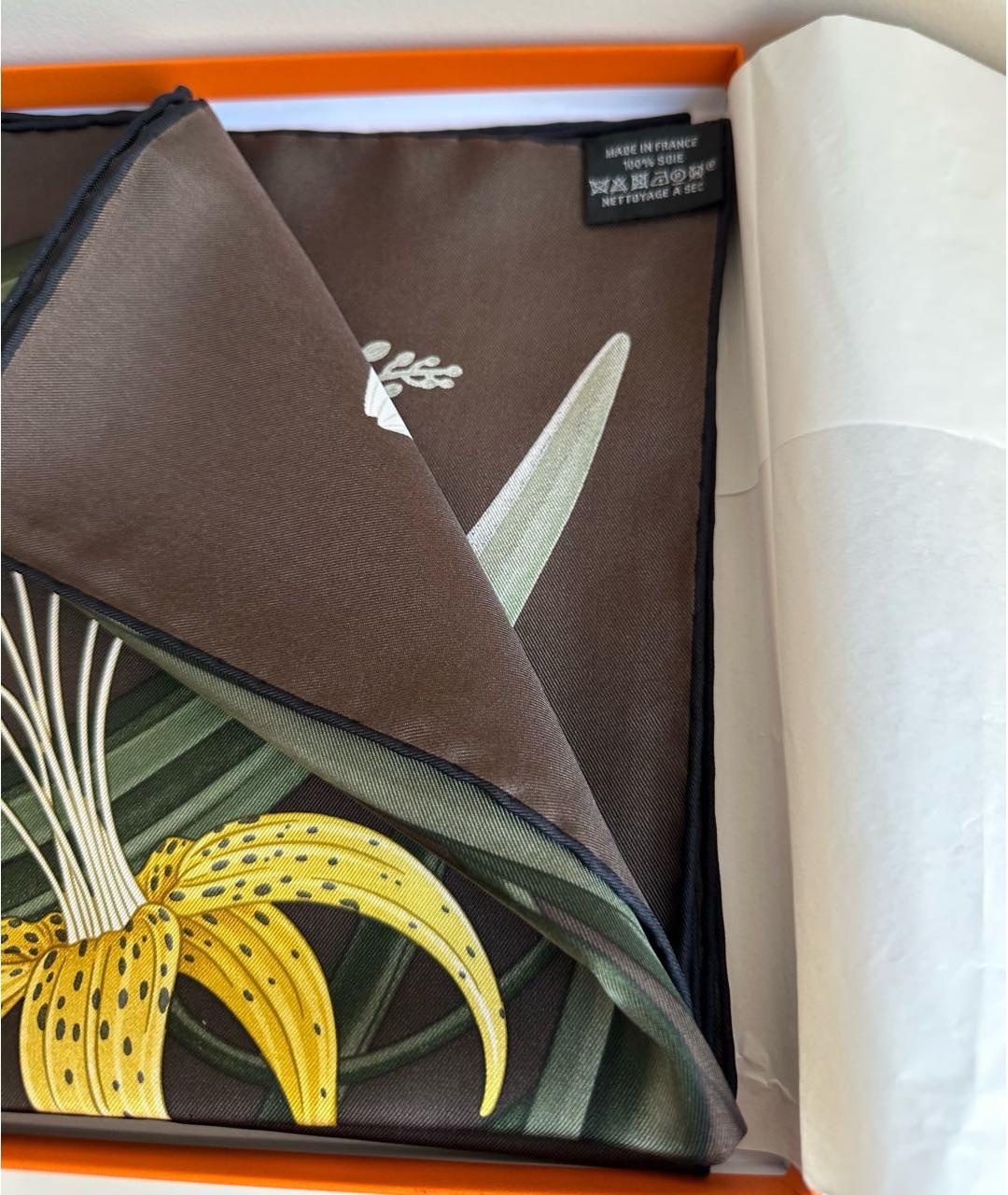 HERMES Коричневый шелковый платок, фото 5