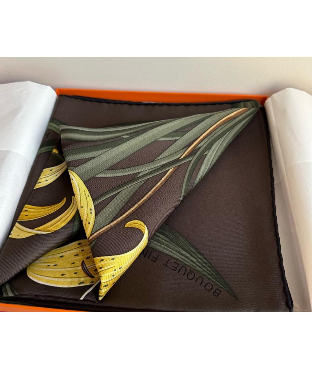 HERMES Коричневый шелковый платок, фото 4