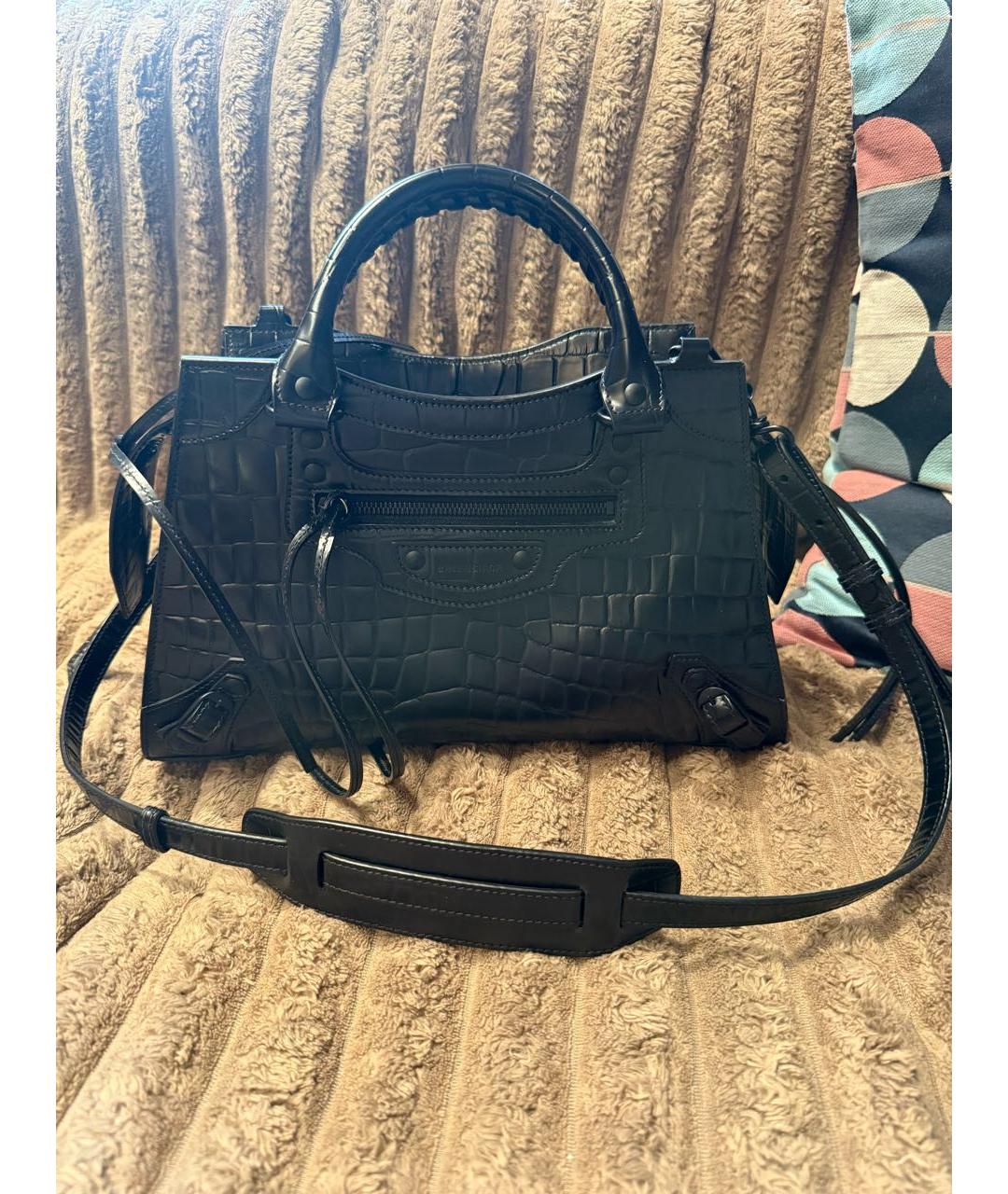 BALENCIAGA Черная кожаная сумка тоут, фото 9