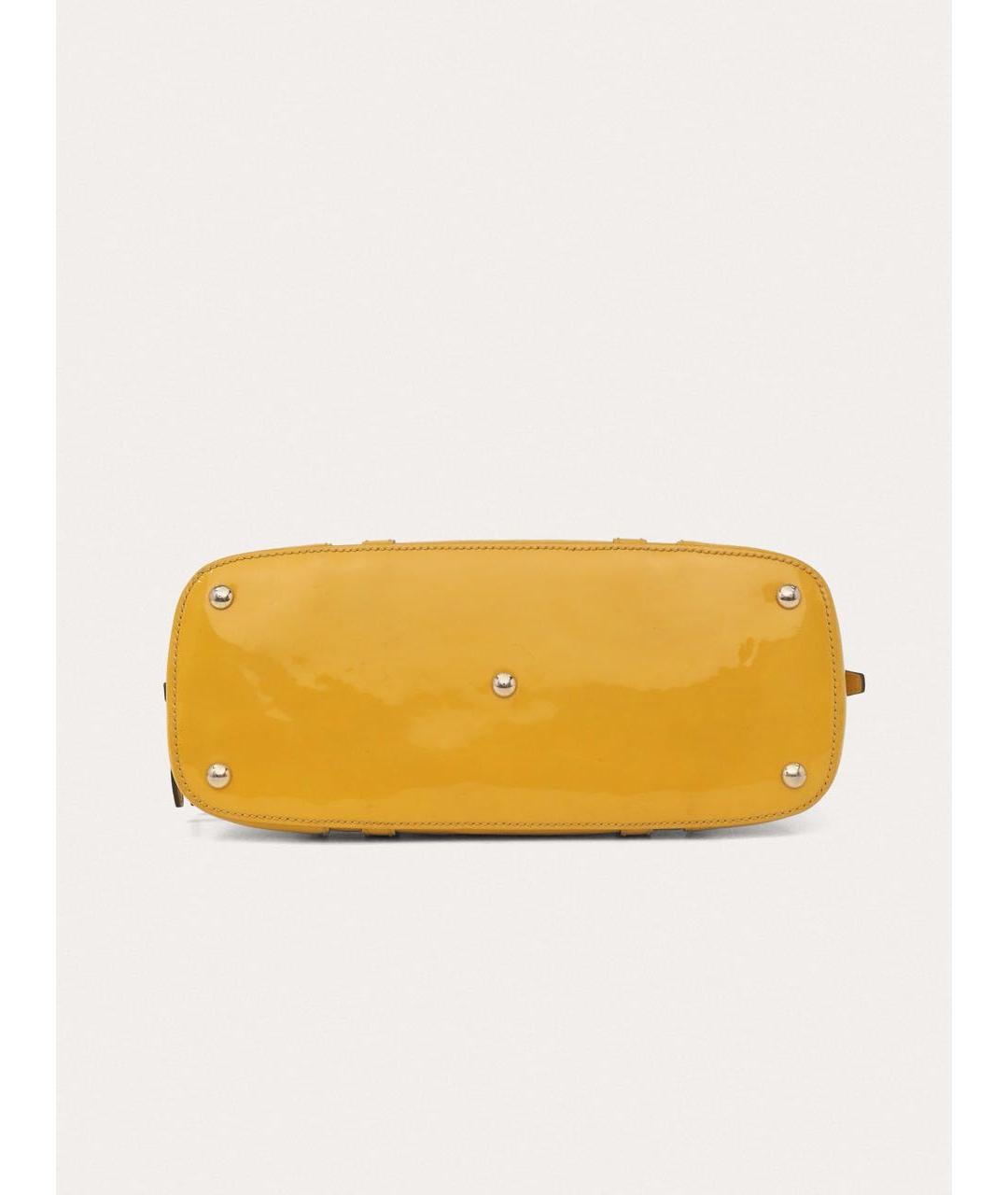 GUCCI Желтая сумка с короткими ручками из лакированной кожи, фото 5
