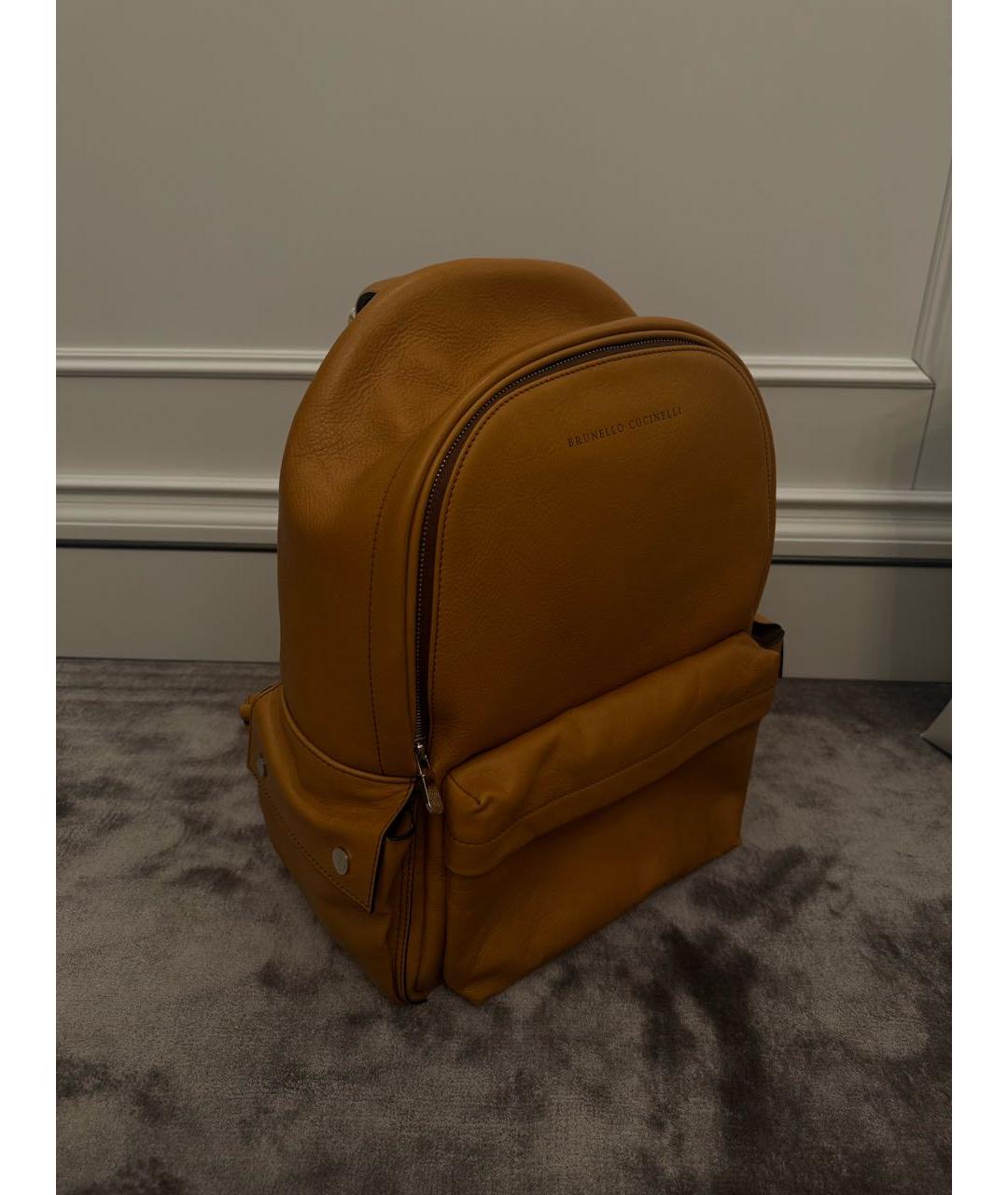 BRUNELLO CUCINELLI Оранжевый кожаный рюкзак, фото 6