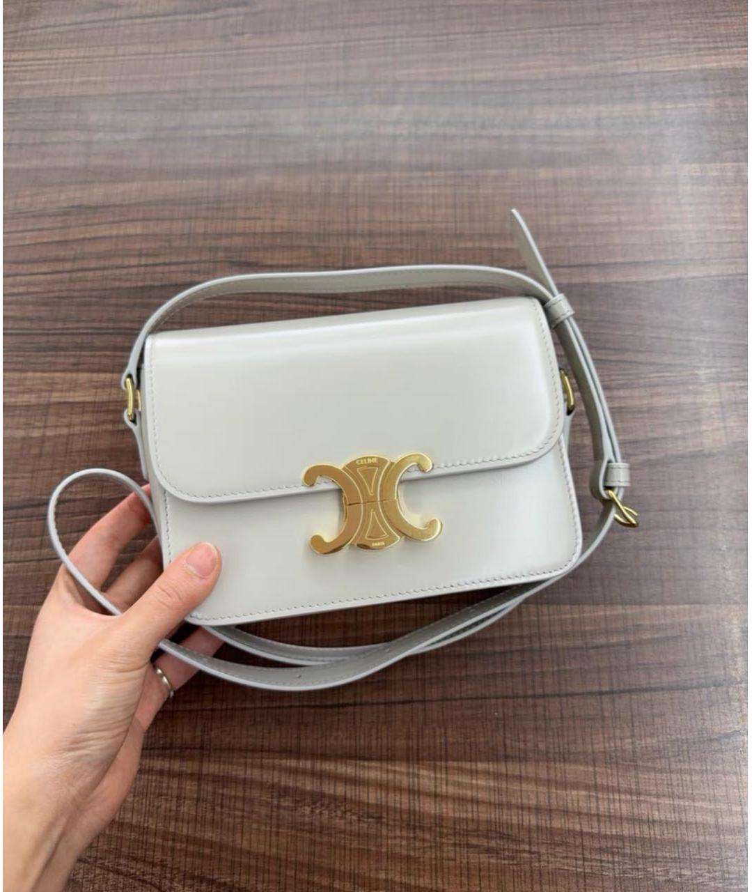 CELINE Белая кожаная сумка через плечо, фото 6