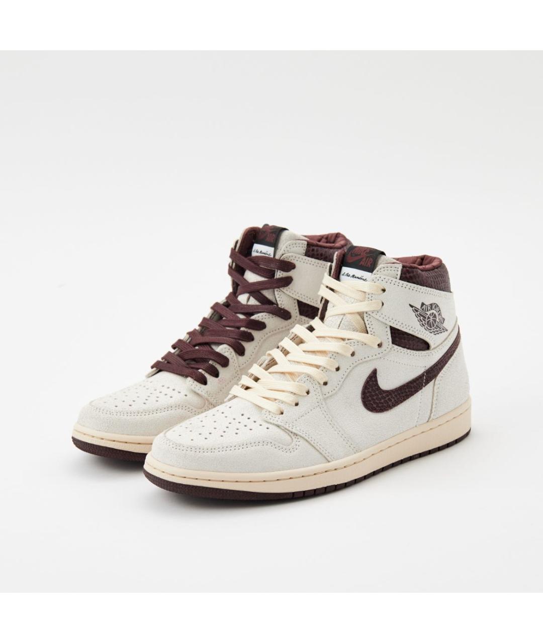 JORDAN Бежевые кожаные высокие кроссовки / кеды, фото 2
