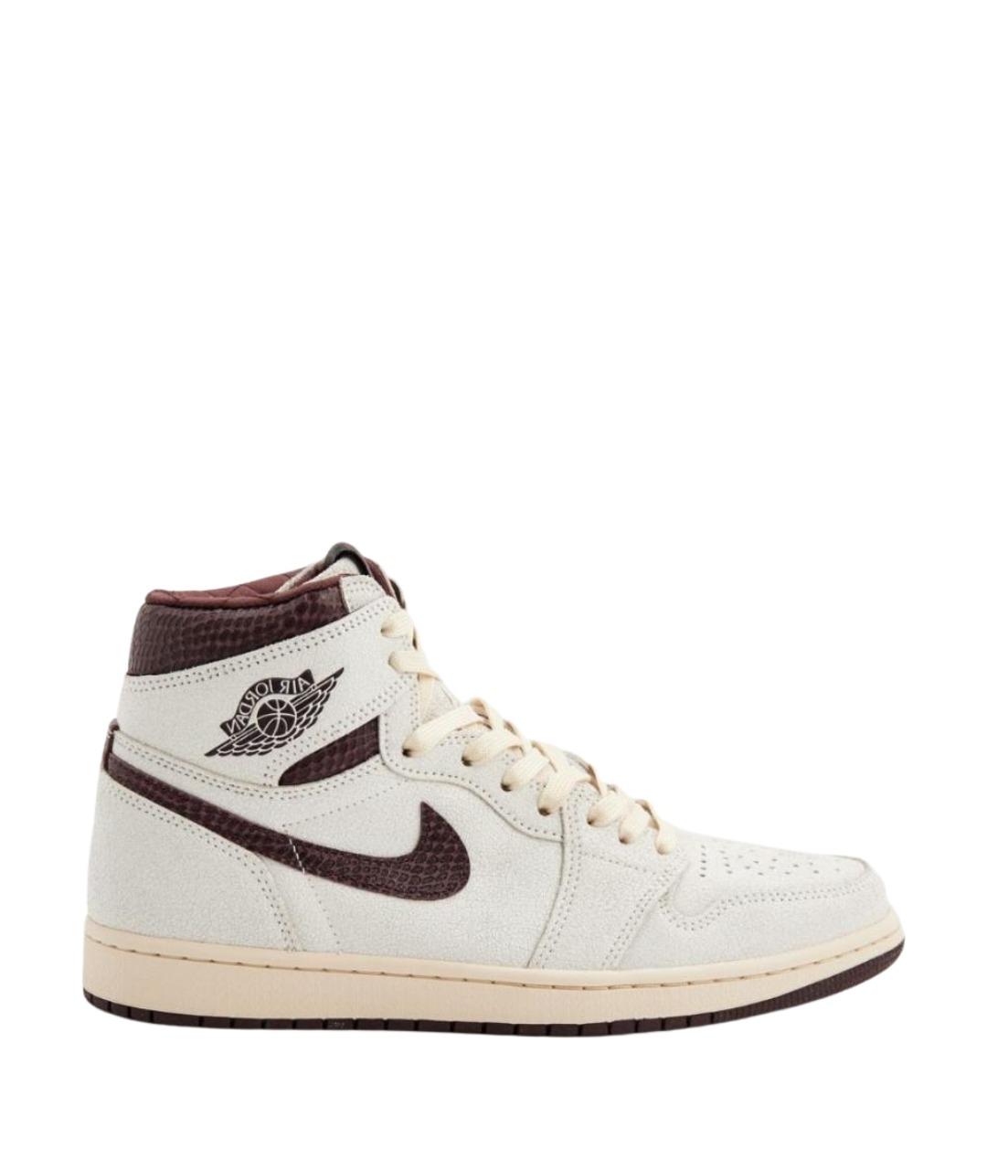 JORDAN Бежевые кожаные высокие кроссовки / кеды, фото 1
