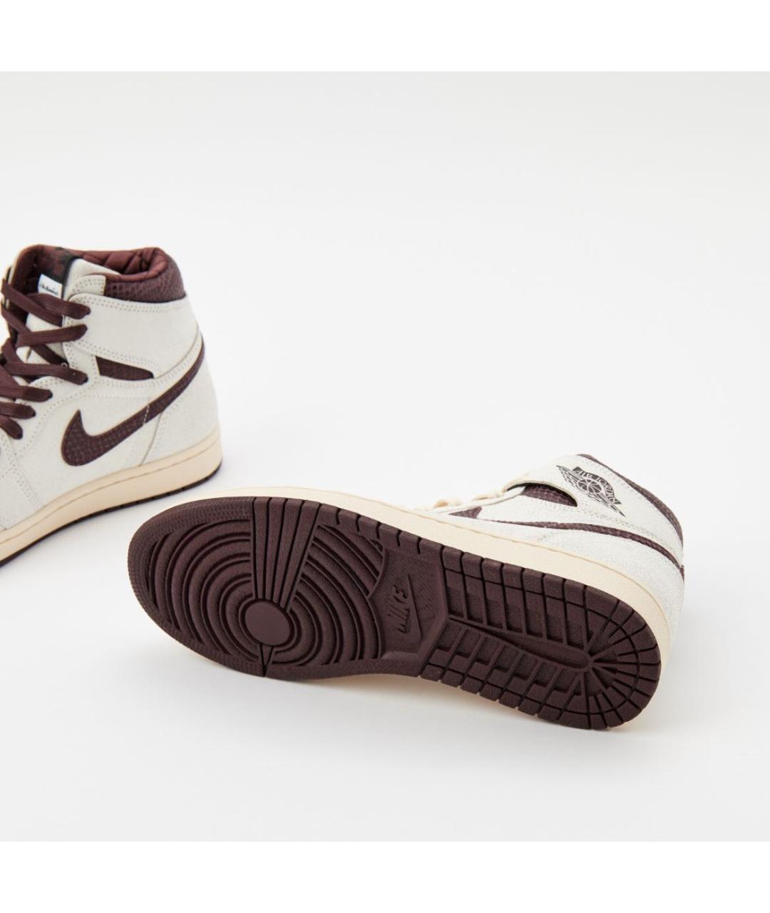 JORDAN Бежевые кожаные высокие кроссовки / кеды, фото 6