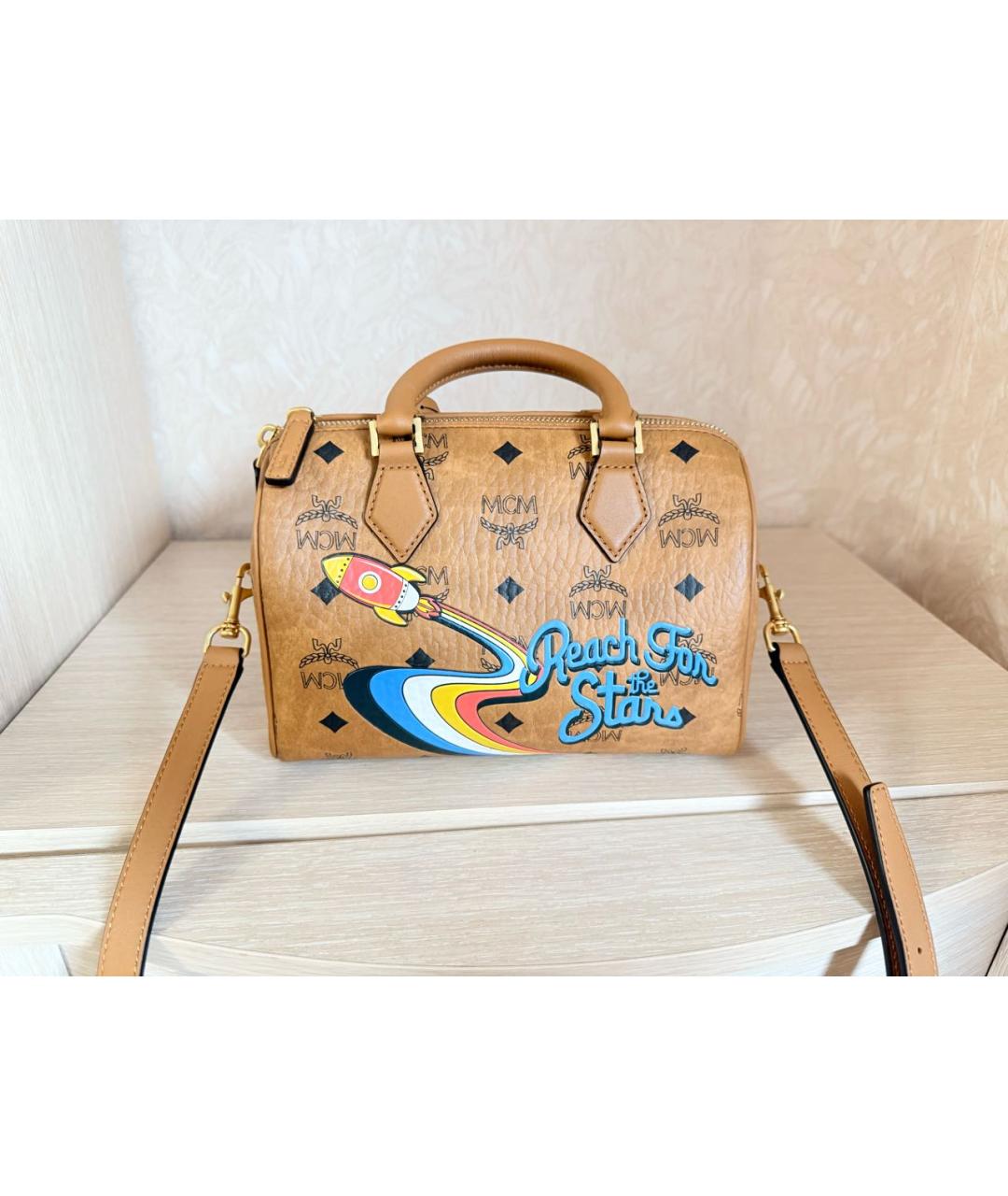 MCM Коричневая сумка с короткими ручками, фото 5