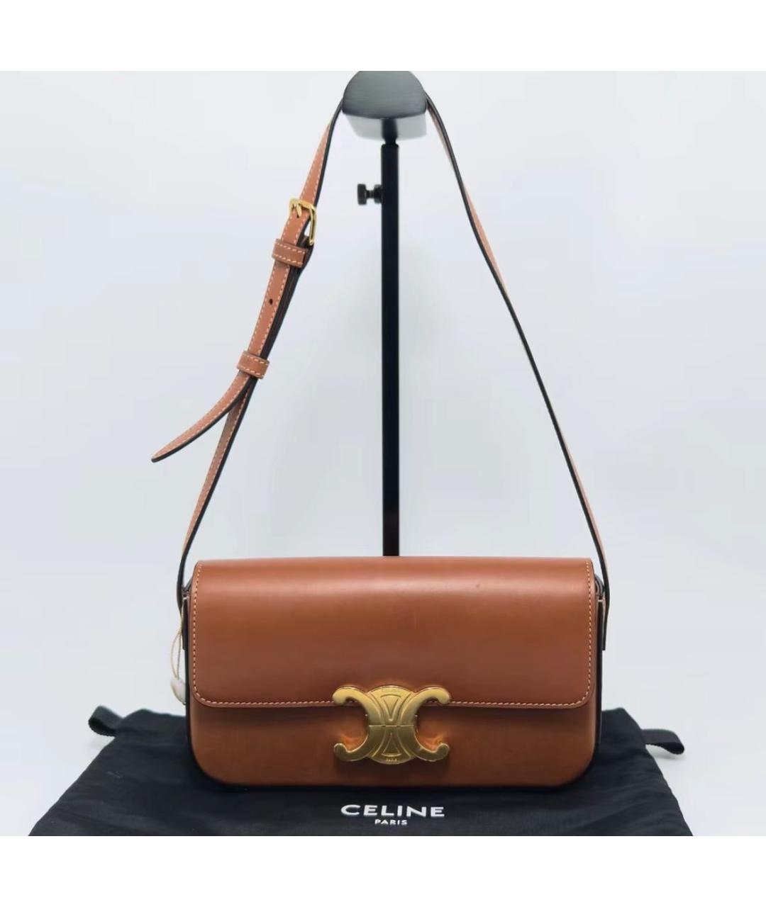 CELINE Коричневая кожаная сумка через плечо, фото 4