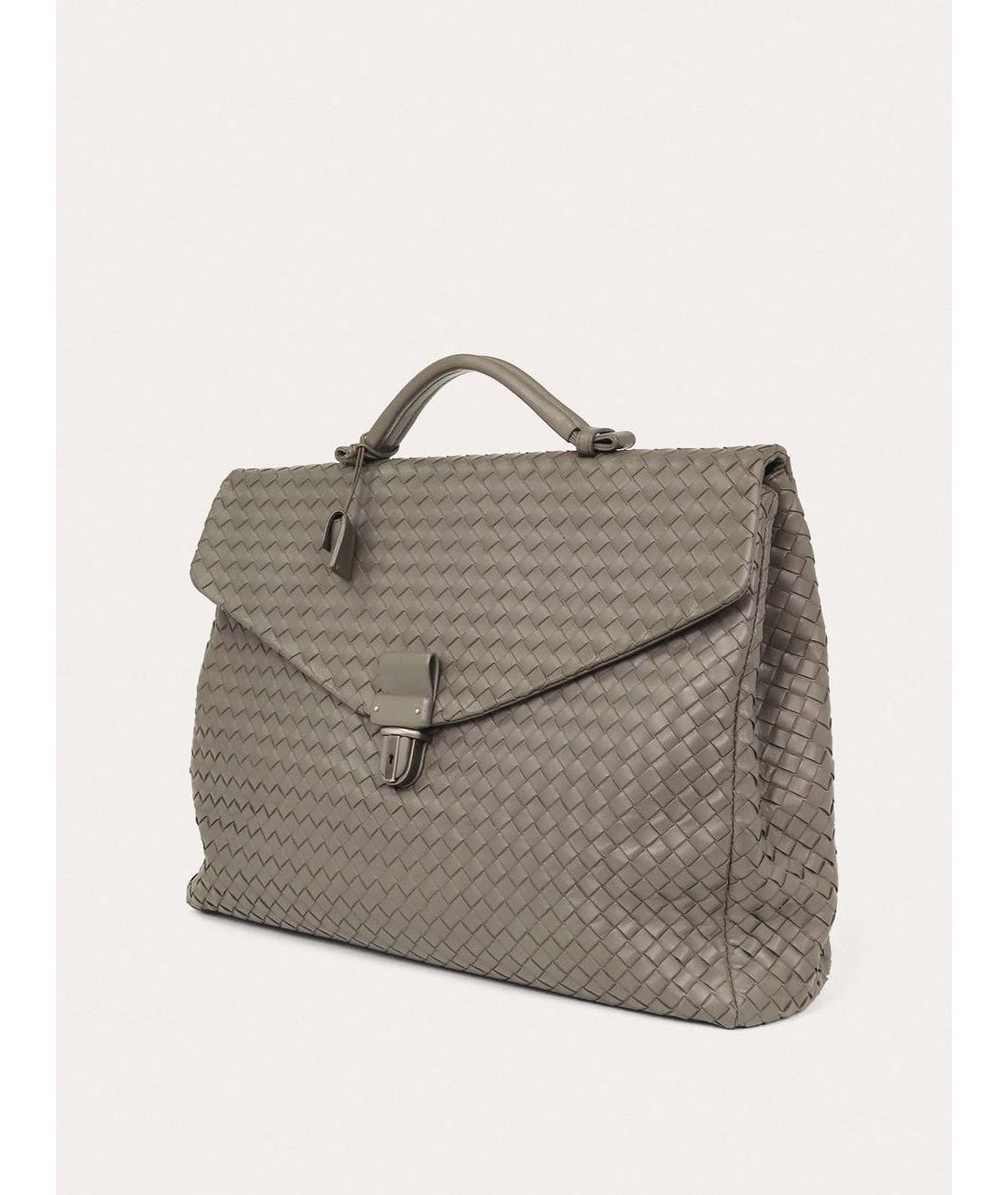 BOTTEGA VENETA Серый кожаный портфель, фото 2