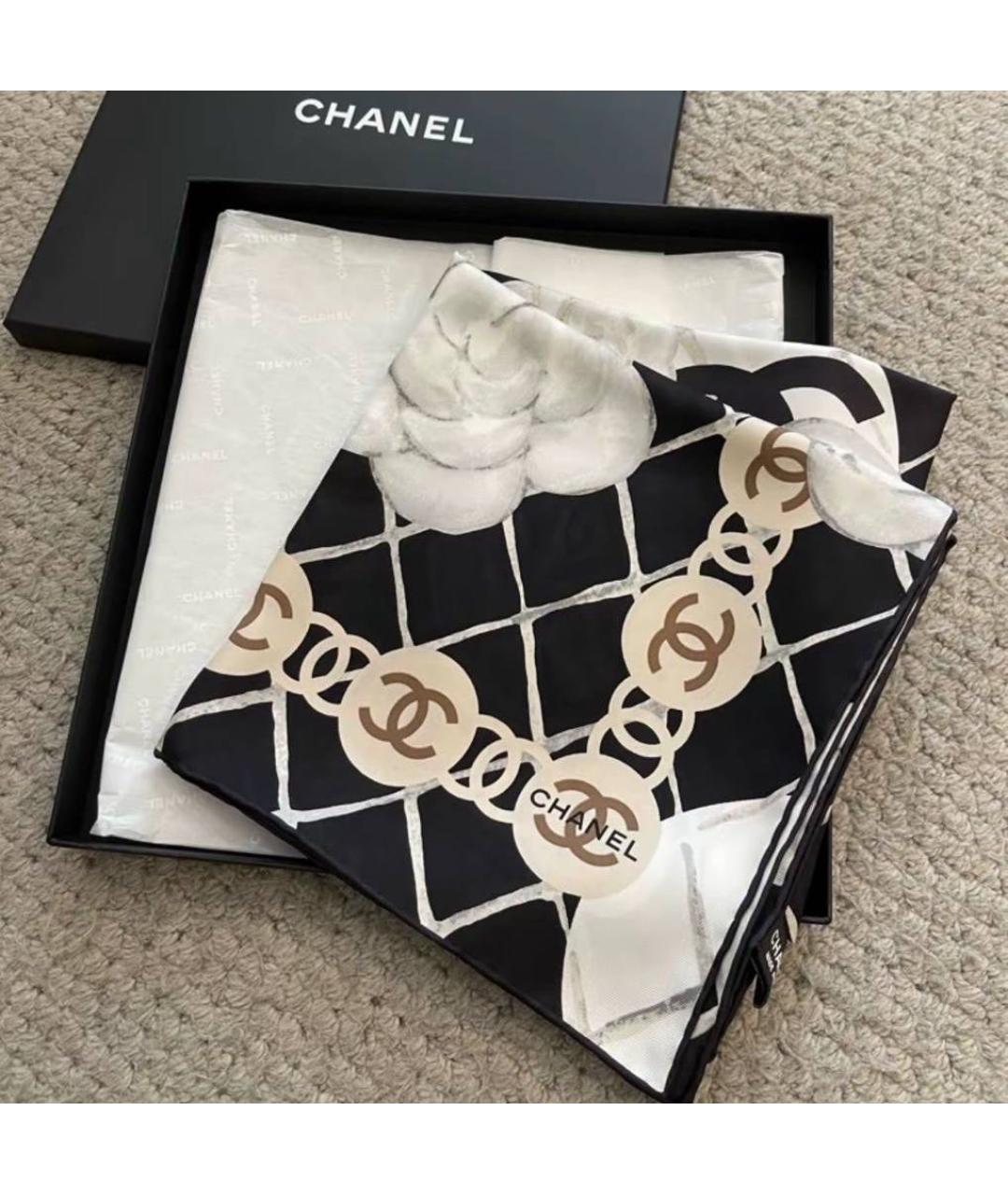 CHANEL Черный шелковый платок, фото 2