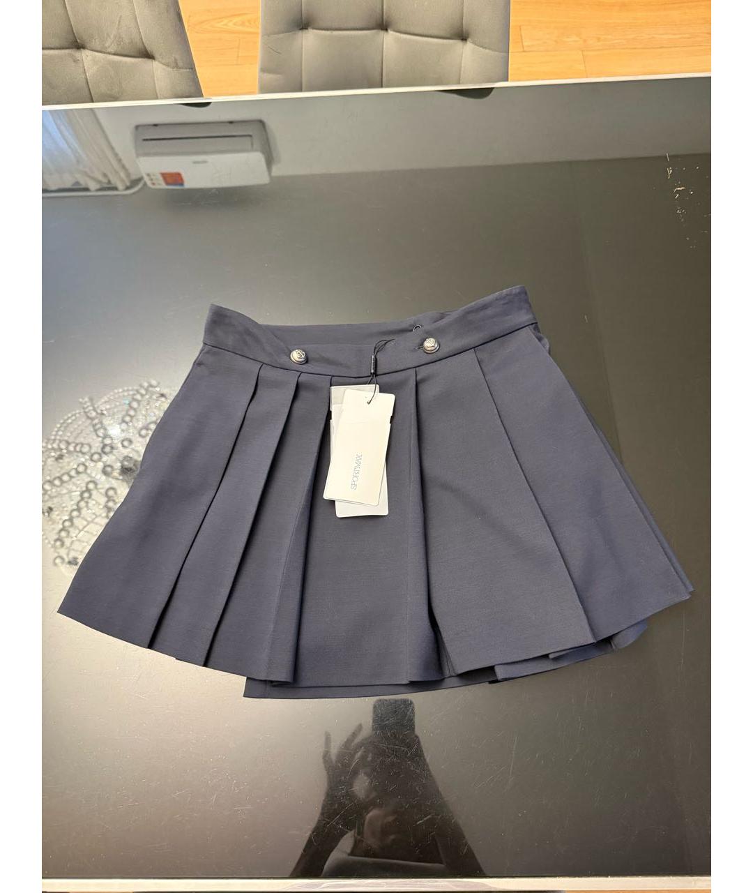 SPORTMAX Синяя шерстяная юбка мини, фото 5