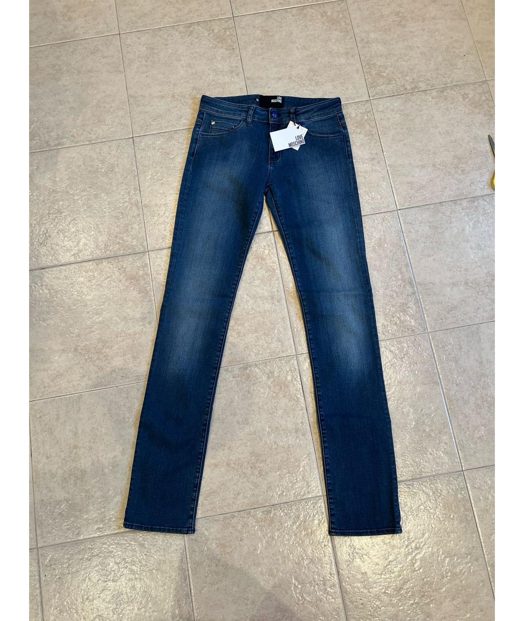 LOVE MOSCHINO Синие хлопко-эластановые прямые джинсы, фото 5