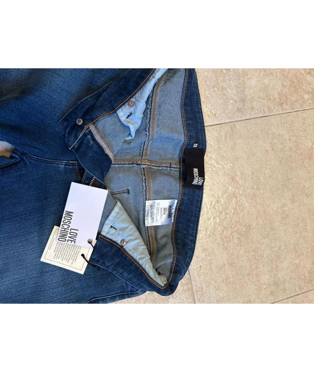 LOVE MOSCHINO Синие хлопко-эластановые прямые джинсы, фото 3