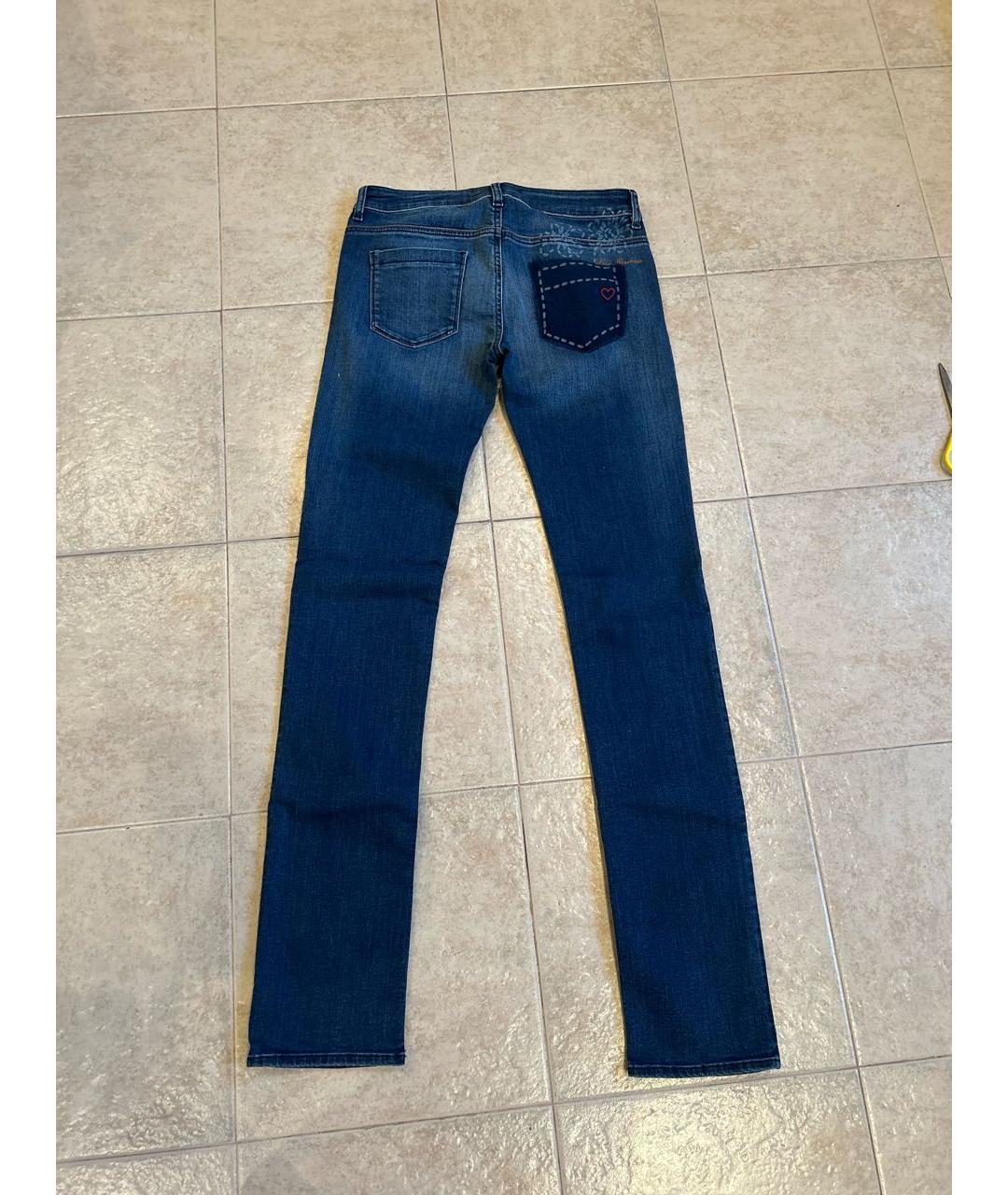 LOVE MOSCHINO Синие хлопко-эластановые прямые джинсы, фото 2