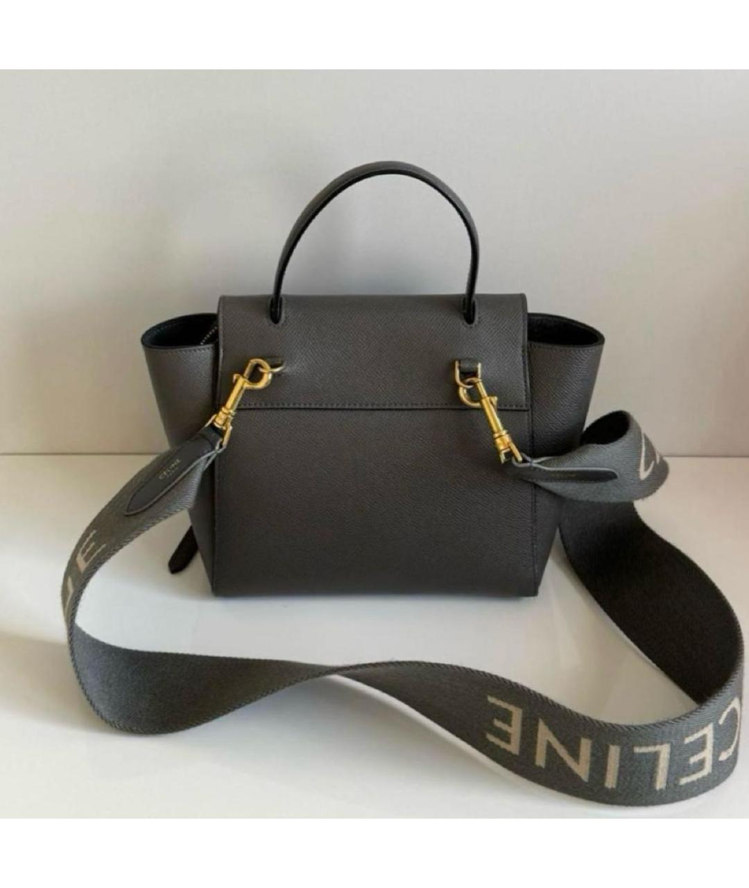 CELINE Серая кожаная сумка с короткими ручками, фото 3