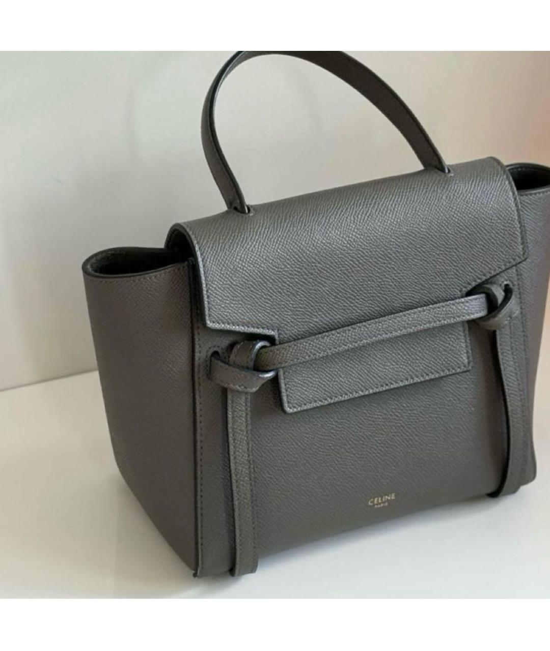 CELINE Серая кожаная сумка с короткими ручками, фото 2