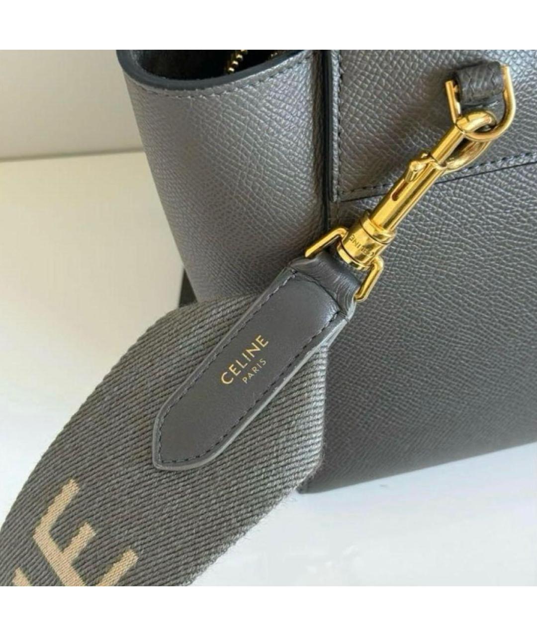 CELINE Серая кожаная сумка с короткими ручками, фото 5