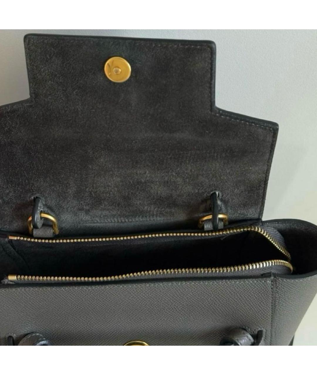 CELINE Серая кожаная сумка с короткими ручками, фото 4