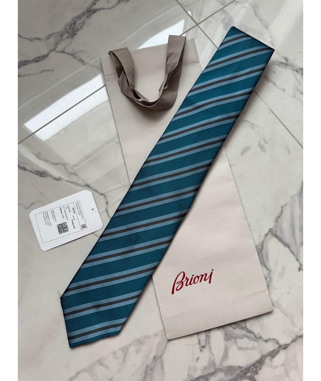 BRIONI Бирюзовый шелковый галстук, фото 2