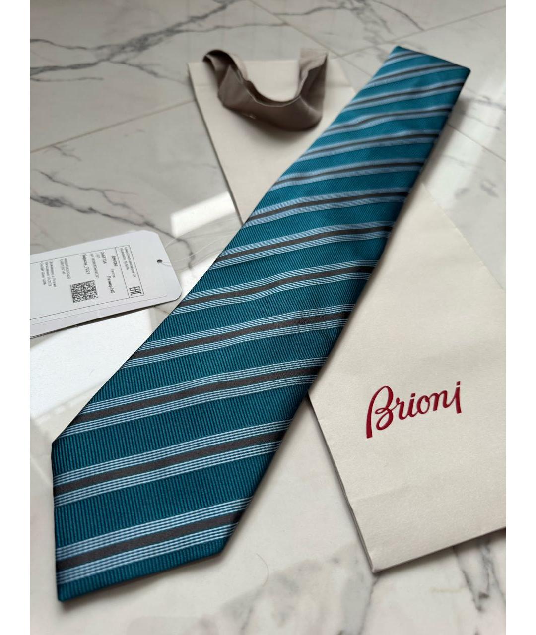 BRIONI Бирюзовый шелковый галстук, фото 4