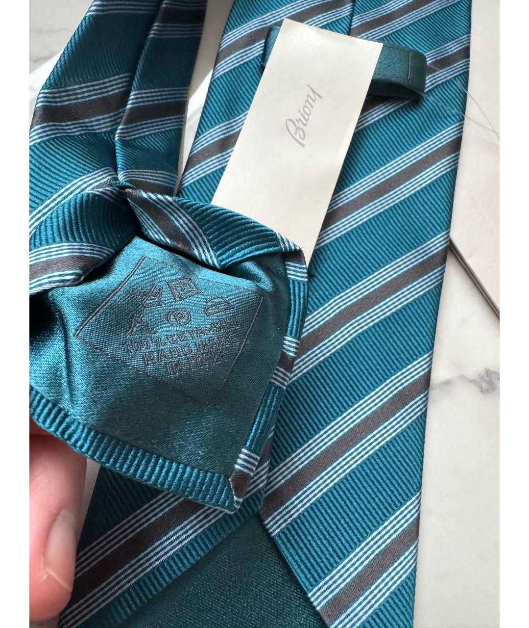 BRIONI Бирюзовый шелковый галстук, фото 8