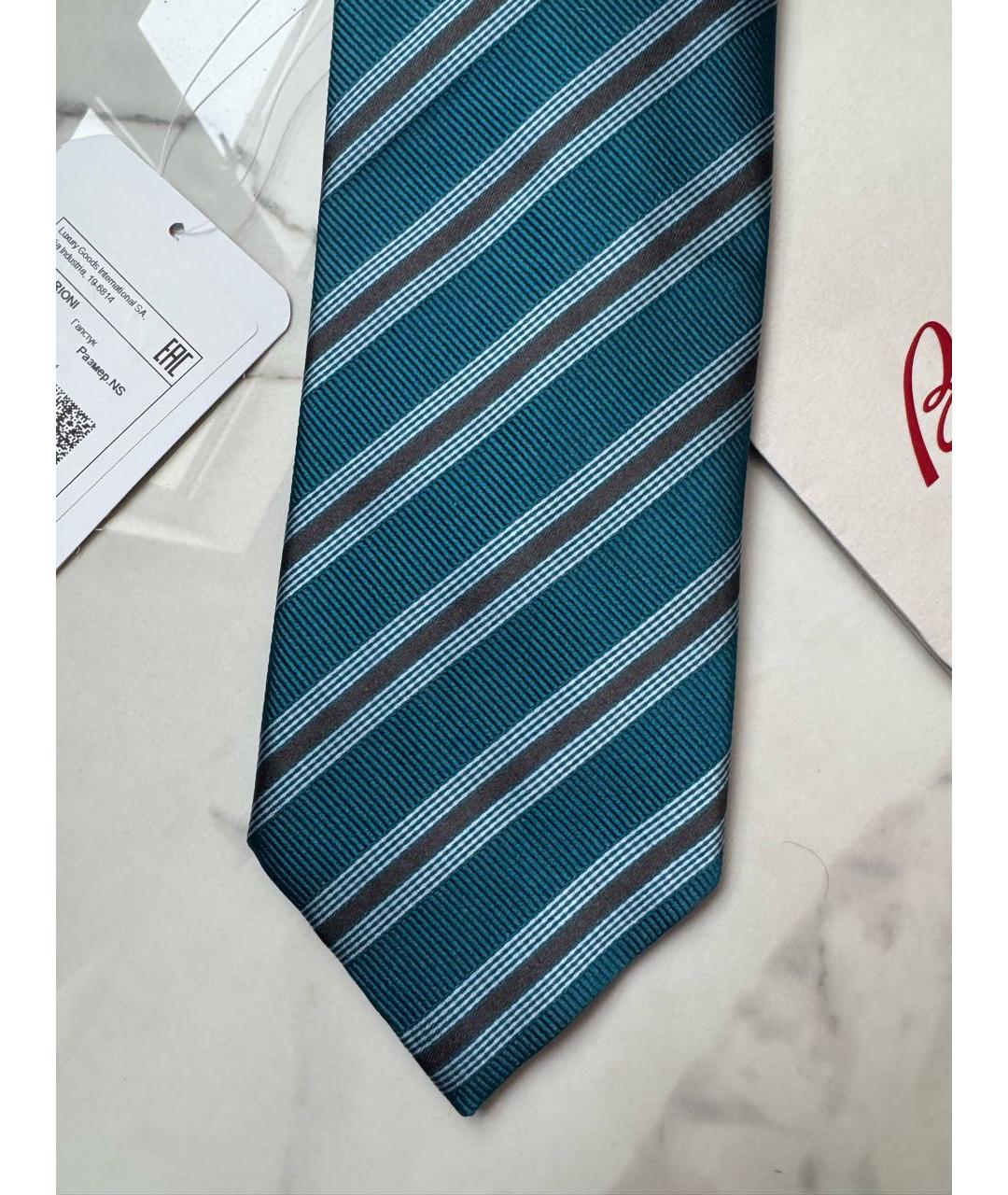 BRIONI Бирюзовый шелковый галстук, фото 6