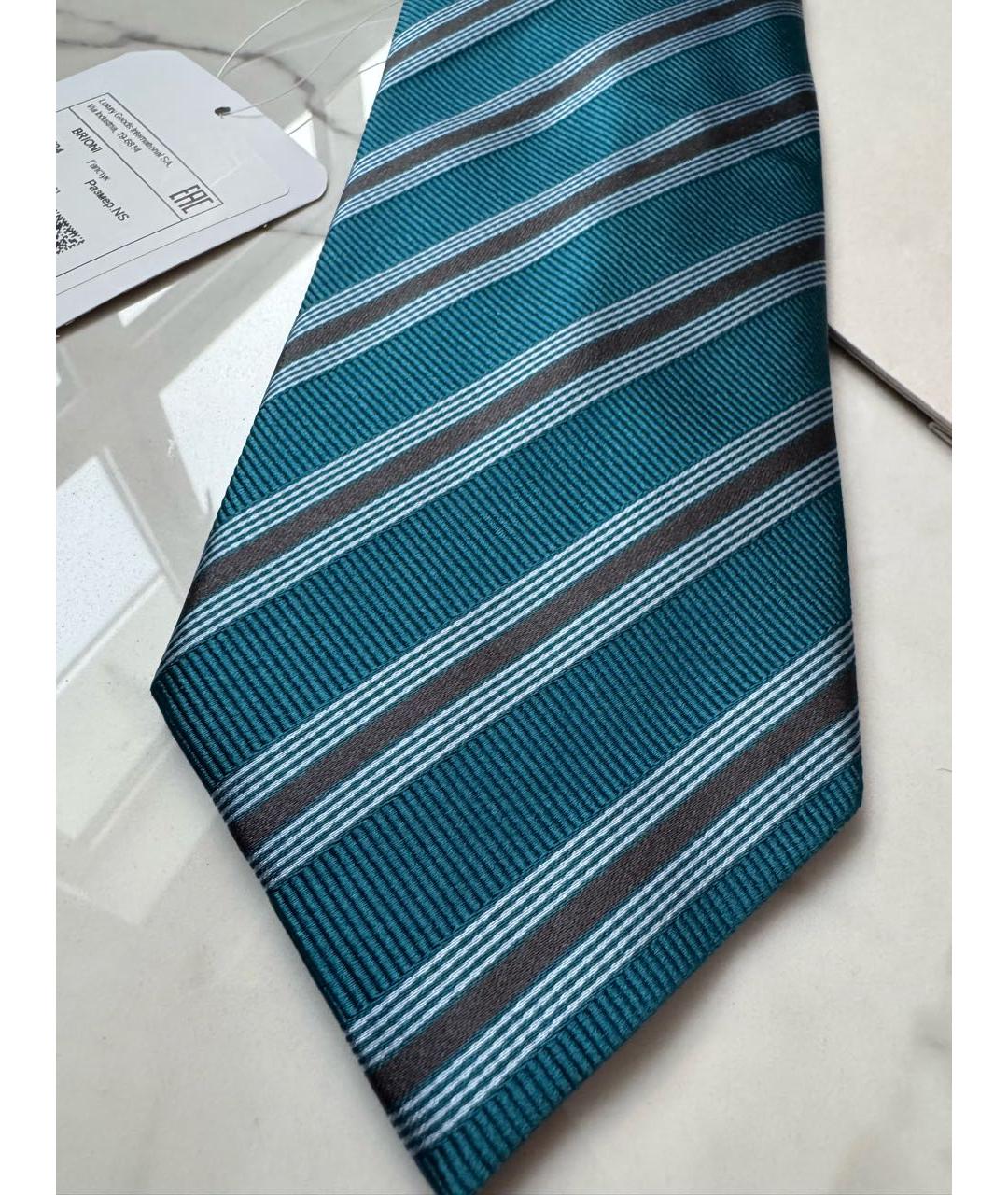 BRIONI Бирюзовый шелковый галстук, фото 5