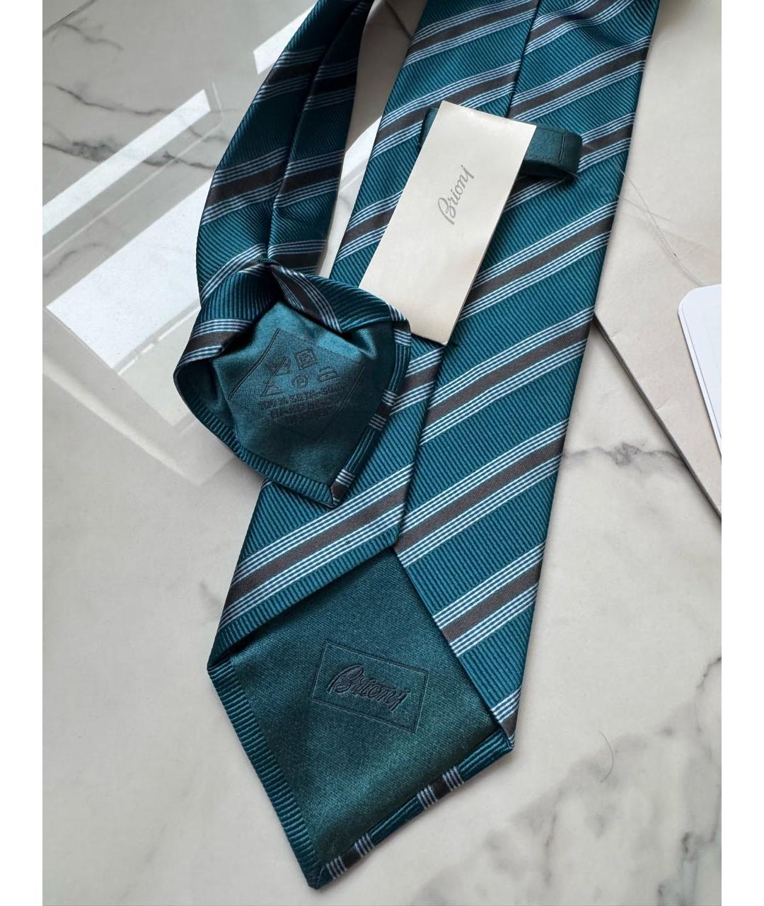BRIONI Бирюзовый шелковый галстук, фото 7