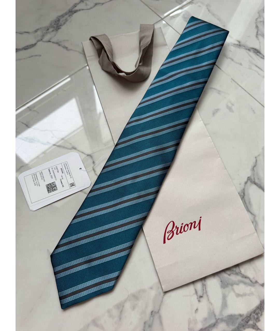 BRIONI Бирюзовый шелковый галстук, фото 3
