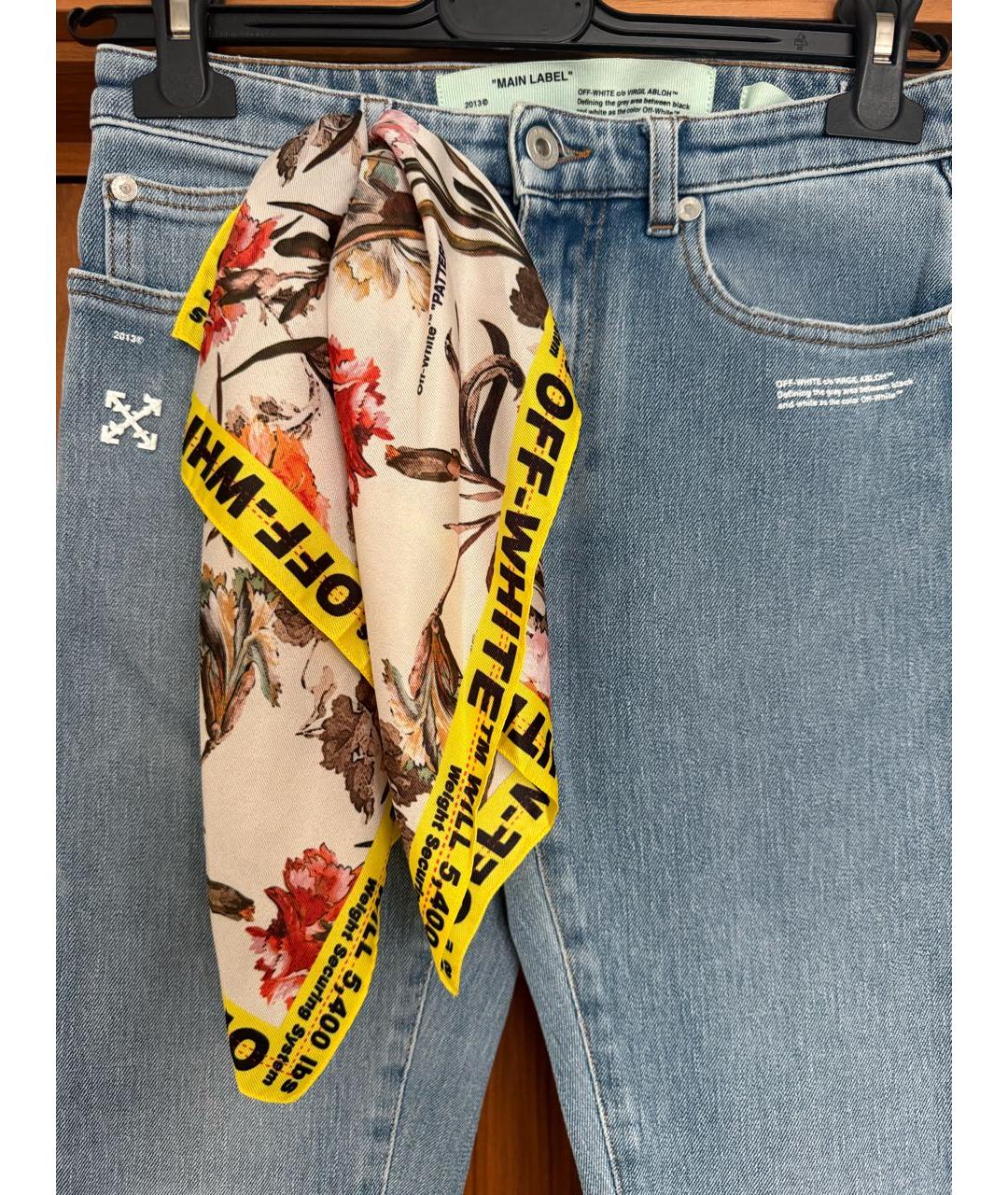 OFF-WHITE Голубые хлопко-эластановые джинсы слим, фото 7