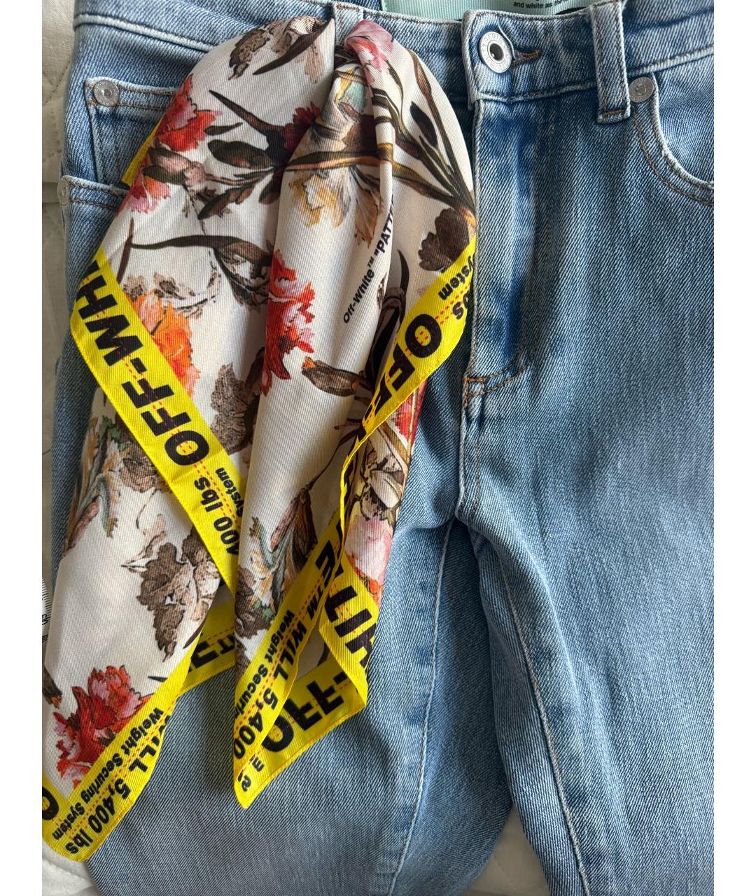 OFF-WHITE Голубые хлопко-эластановые джинсы слим, фото 3