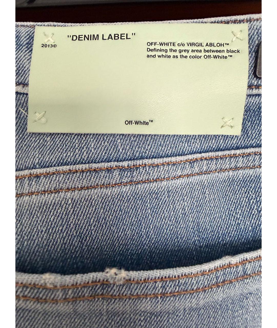 OFF-WHITE Голубые хлопко-эластановые джинсы слим, фото 6