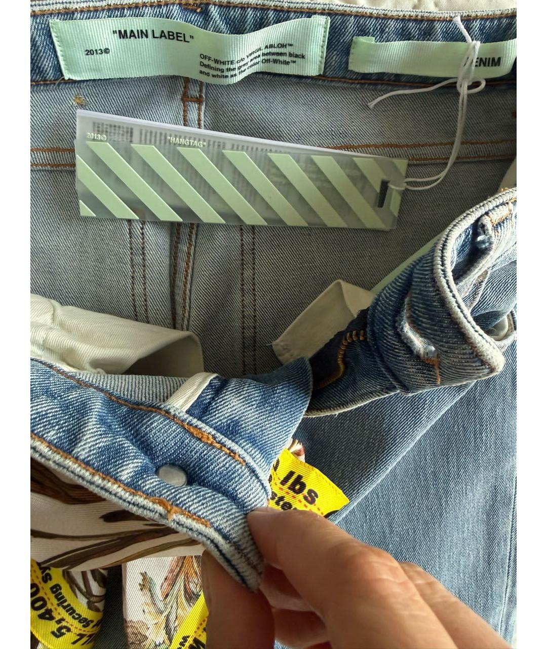 OFF-WHITE Голубые хлопко-эластановые джинсы слим, фото 4