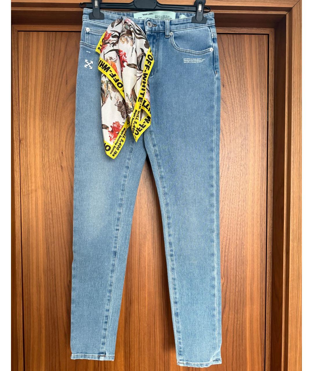 OFF-WHITE Голубые хлопко-эластановые джинсы слим, фото 9