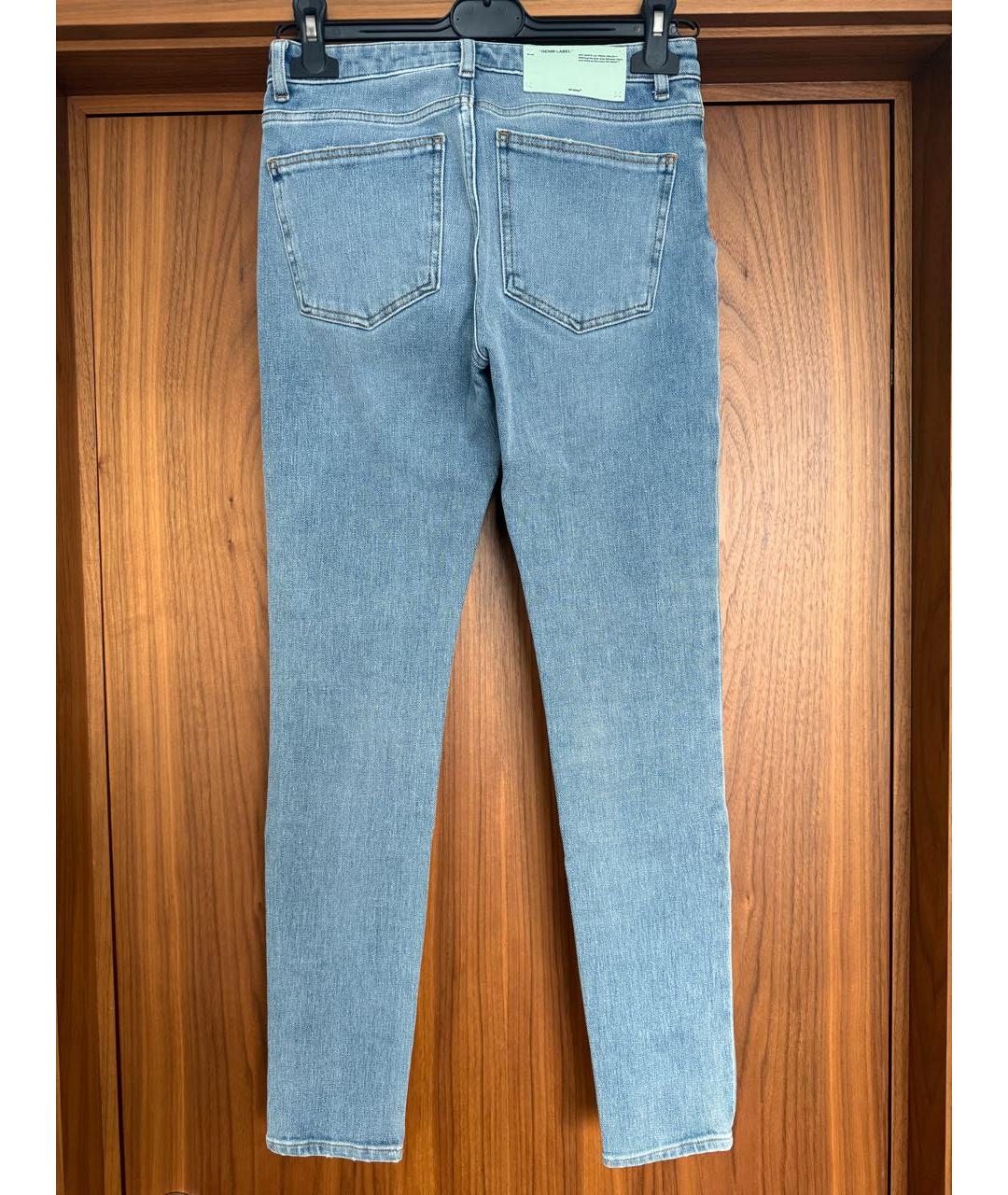 OFF-WHITE Голубые хлопко-эластановые джинсы слим, фото 2