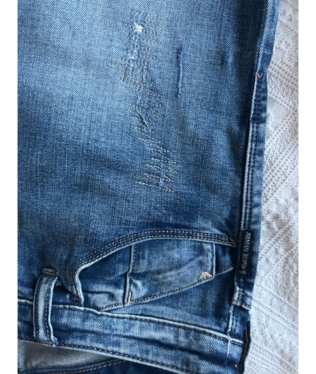 ARMANI JEANS Голубые хлопко-эластановые джинсы слим, фото 5