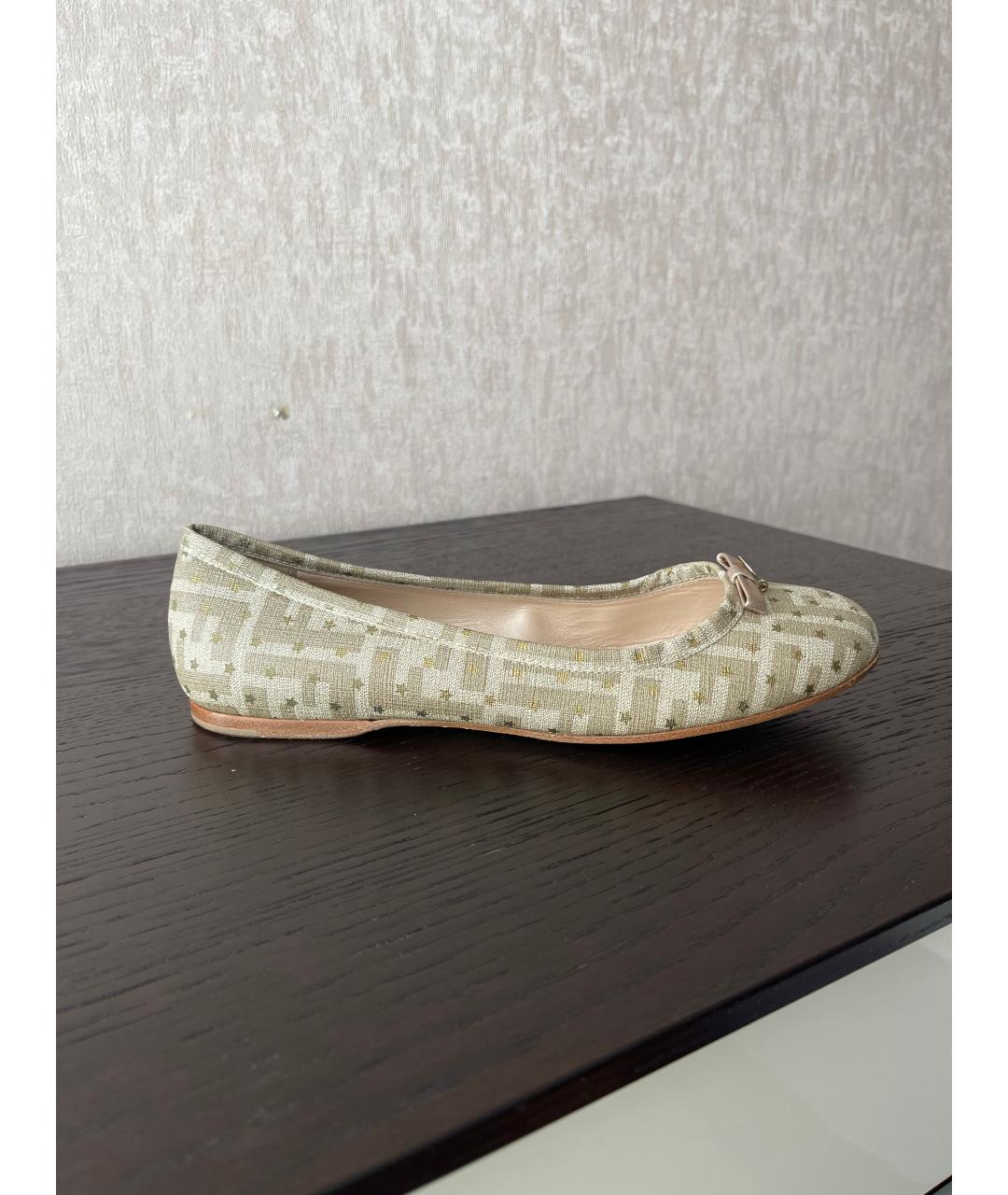 FENDI Бежевые текстильные балетки, фото 8