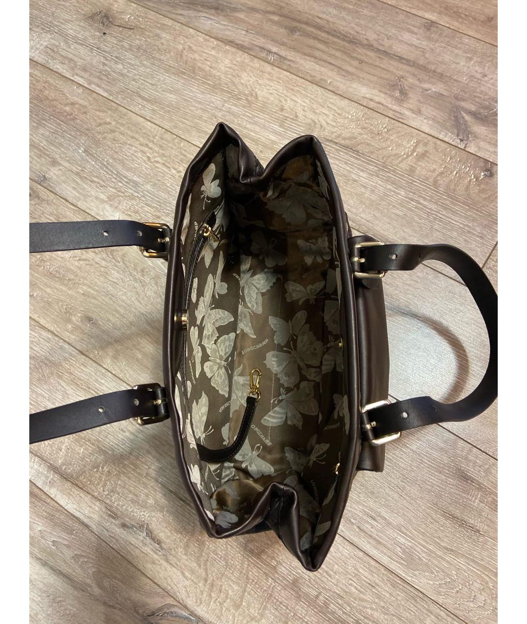 LONGCHAMP Коричневая кожаная сумка с короткими ручками, фото 4