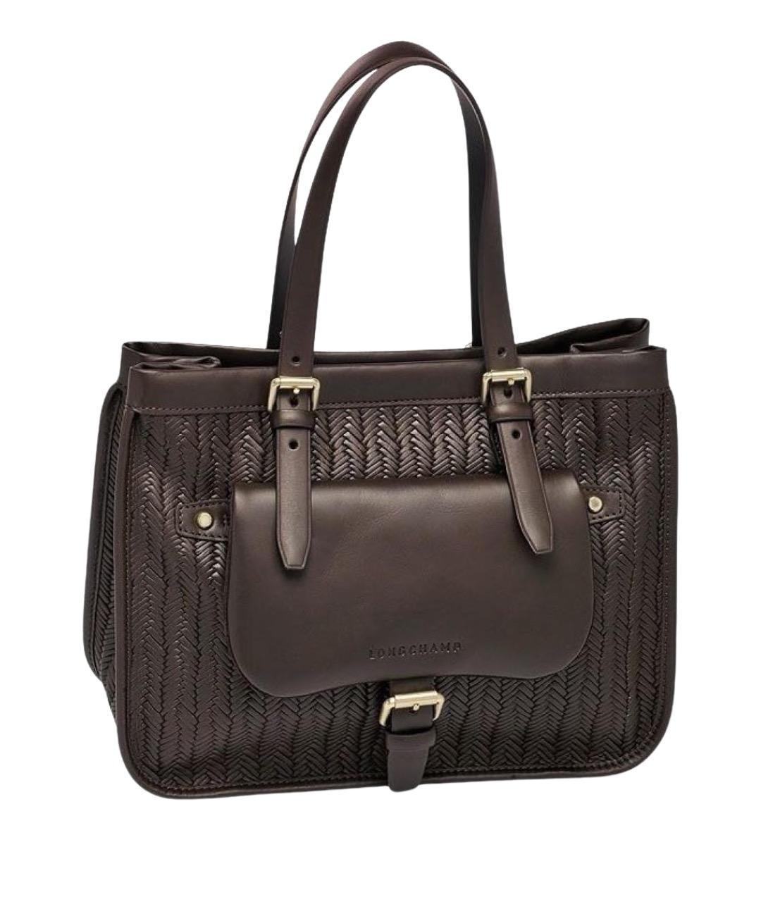 LONGCHAMP Коричневая кожаная сумка с короткими ручками, фото 1