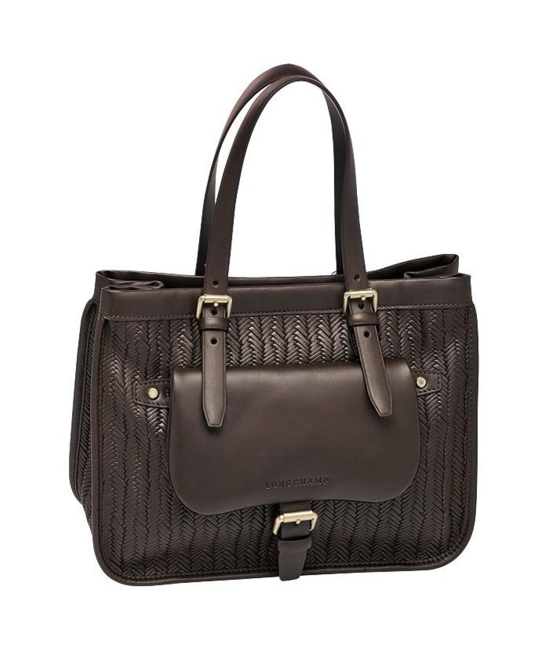 LONGCHAMP Коричневая кожаная сумка с короткими ручками, фото 9